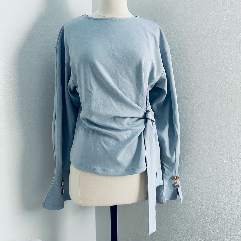 Commense Powder Blue Tie-Waist Blouse - Picture 2 of 8